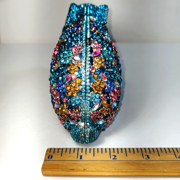New In Box Blue Colorful Crystals Floral Rabbit Evening Clutch Purse - Picture 12 of 17